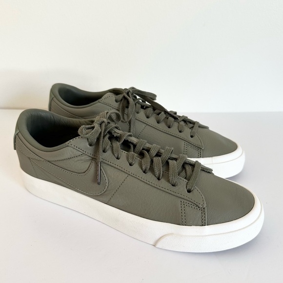 NikeLab Preppy Blazer Studio Low Top Olive Green Leather Tennis Prep Sneakers - Picture 3 of 13